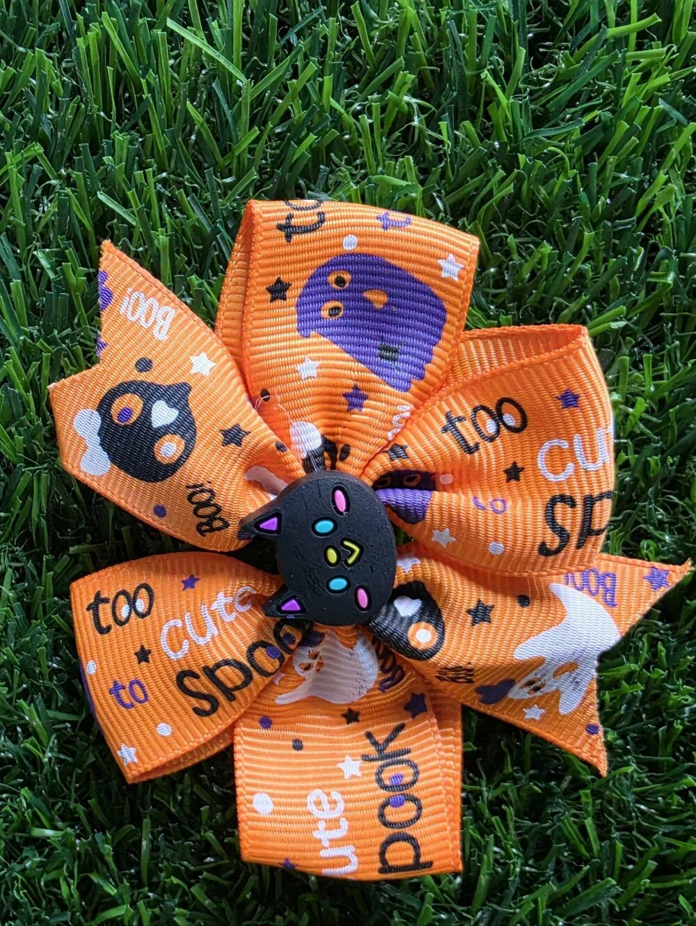 Halloween Kids Hair Bows – Orange & Black Cute Ghosts and Cats